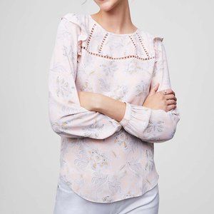 NWT LOFT Peach Floral Lacy Ruffle Blouse Women XL